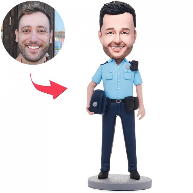 Male Police Officer Custom Bobblehead With Engraved Text