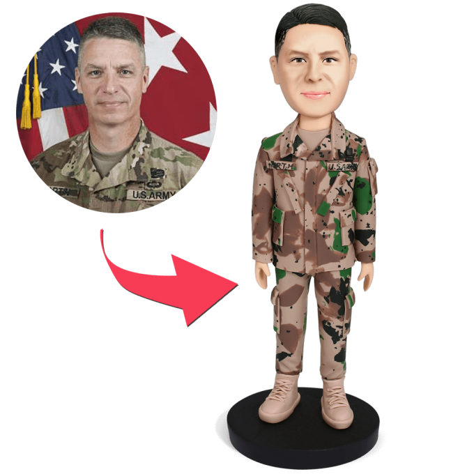 Male Soldier Custom Bobblehead With Engraved Text