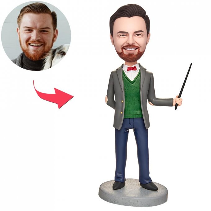 Male Teacher Lecturing Custom Bobblehead With Engraved Text