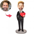 Man Holding A Love Heart Custom Bobblehead With Engraved Text