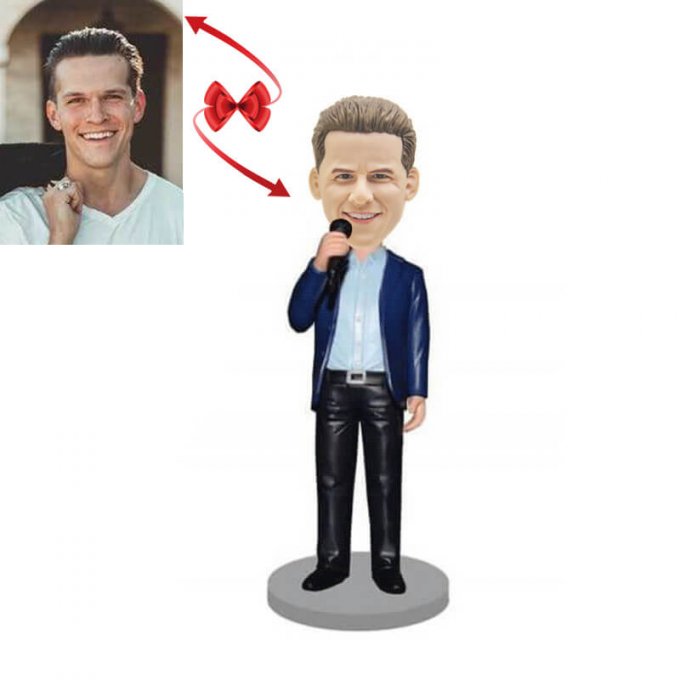 Man Holding A Microphone Custom Bobblehead