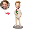 Man Holding Rose Custom Bobblehead With Engraved Text