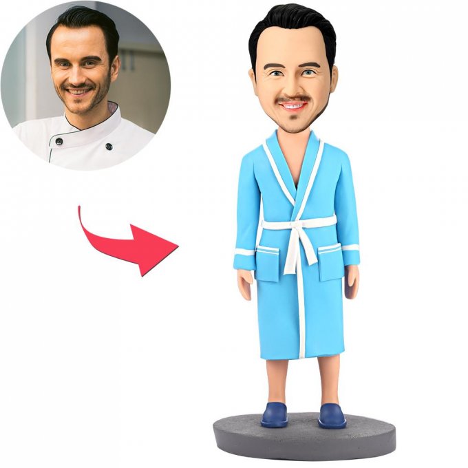 Man In Blue Pajamas Custom Bobblehead With Engraved Text