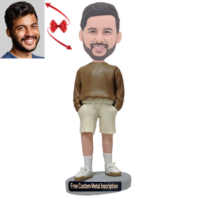 Man in Regular Fit Cotton Short Custom Bobblehead with Free Metal Inscription