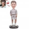 Man in Regular Fit Linen-blend Short Custom Bobblehead with Free Metal Inscription