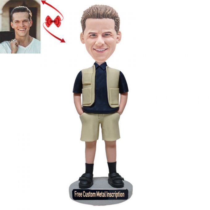 Man in Technical Carpinter Pocket Short Custom Bobblehead with Free Metal Inscription