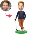 Man Playing Golf Custom Bobblehead With Engraved Text