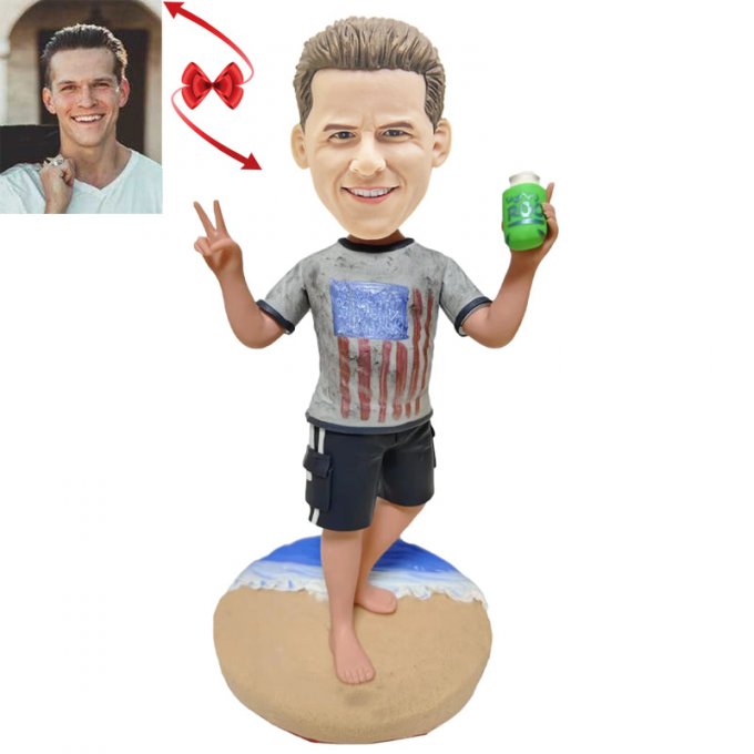 Man Playing On the Beach Custom Bobblehead