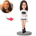 Modern Woman In Leisure Wear Custom Bobblehead With Engraved Text