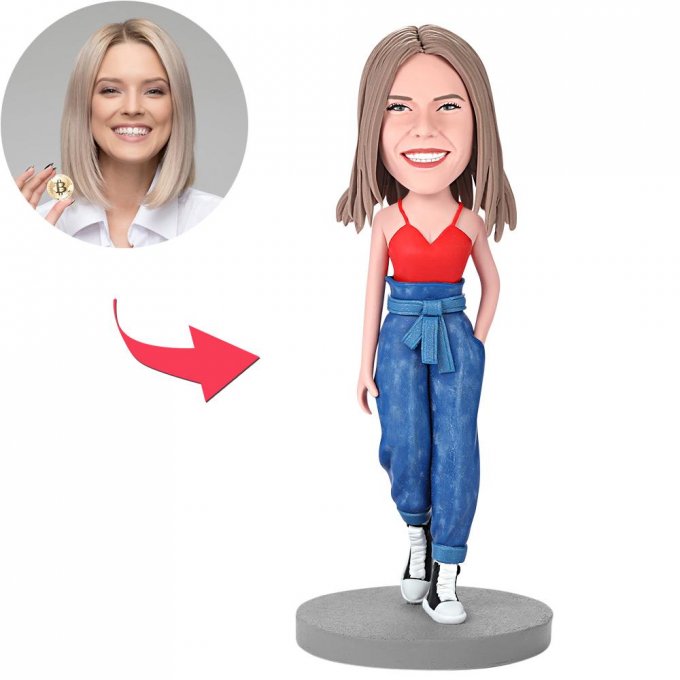 Modern Woman Walking Custom Bobblehead With Engraved Text