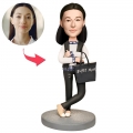 Mom in a Black Jacket Custom Bobblehead with Engraved Text