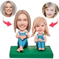 Mother and Daughter in Suspenders Custom Bobblehead with Engraved Text