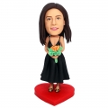 Mother's Day Gifts Custom Female Bobbleheads In Black Strapless Dress With Flowers