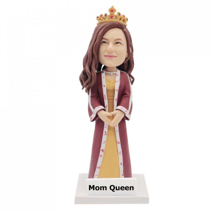 Mother's Day Gifts Custom Female Bobbleheads In Crimson Cape With A Crown