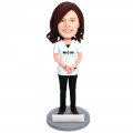 Mother's Day Gifts Custom Female Bobbleheads In White Short Sleeve