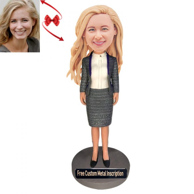 Office Lady Custom Bobblehead with Free Metal Inscription