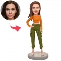 Orange Modern Woman Custom Bobblehead With Engraved Text