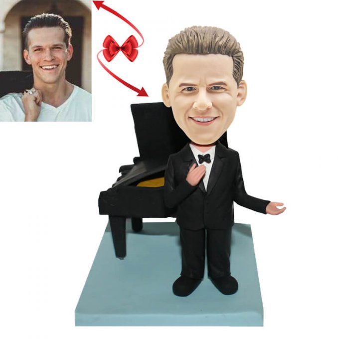 Personalized Singer Performing Next To A Piano Custom Bobblehead