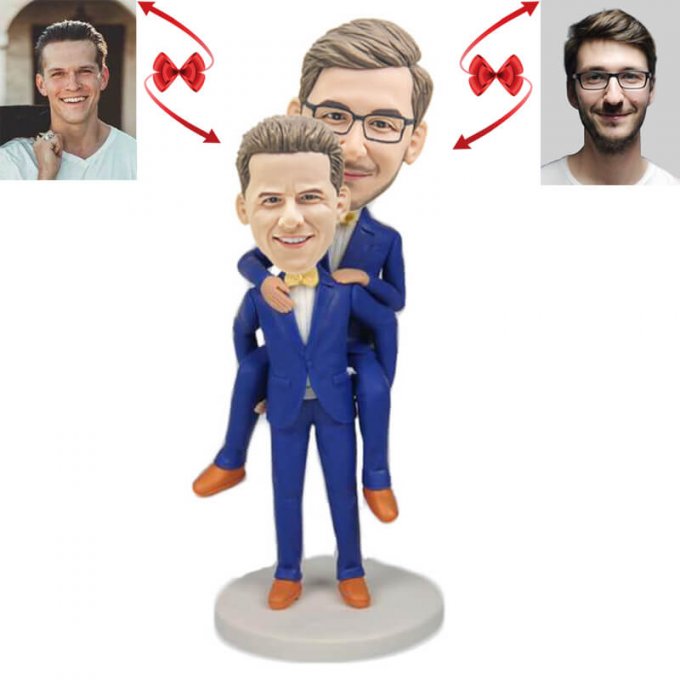 Piggy Back Style Gay Male Wedding Custom Bobblehead