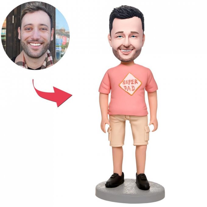 Pink Clothes Man Custom Bobblehead With Engraved Text