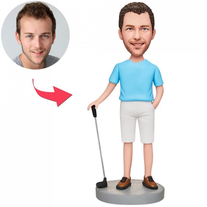 Playing Golf Man Custom Bobblehead With Engraved Text