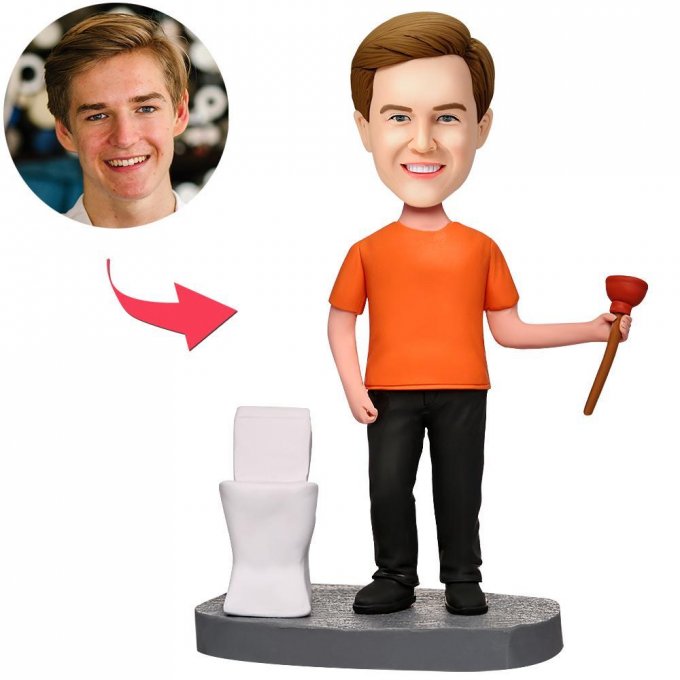 Plumber Wearing A Stylish T-Shirt And Boots Custom Bobblehead With Engraved Text