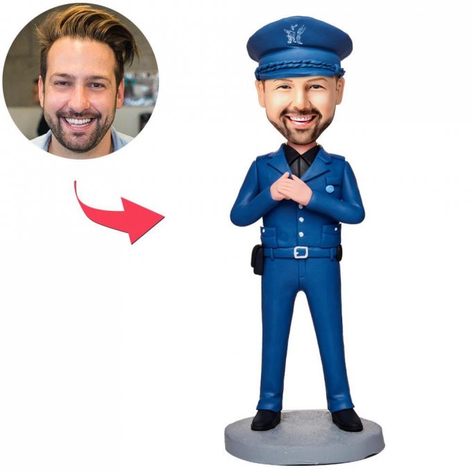 Police Officer Custom Bobblehead With Engraved Text