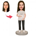 Pregnant Woman in White T-shirt Custom Bobblehead with Engraved Text