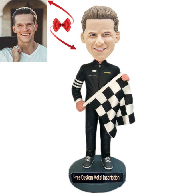 Racer Custom Bobblehead with Free Metal Inscription