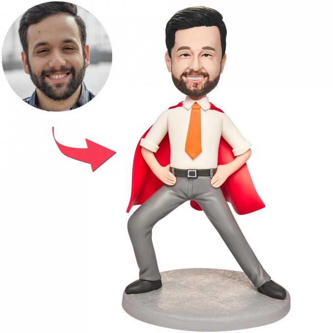 Red Cape Suit Business Men Custom Bobblehead Engraved with Text