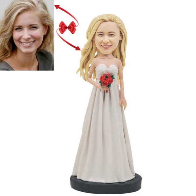 Red Flowers Wedding Custom Bobblehead