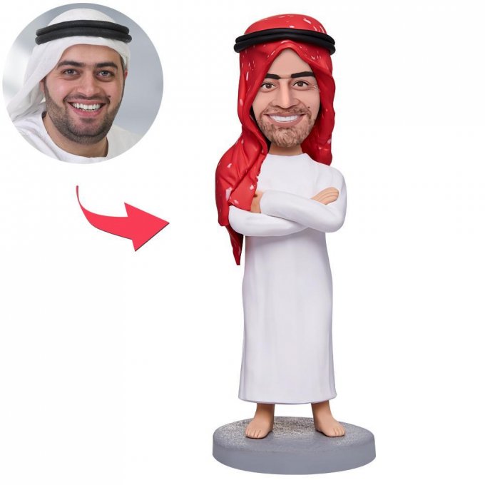 Red Turban Arabs Custom Bobblehead With Engraved Text