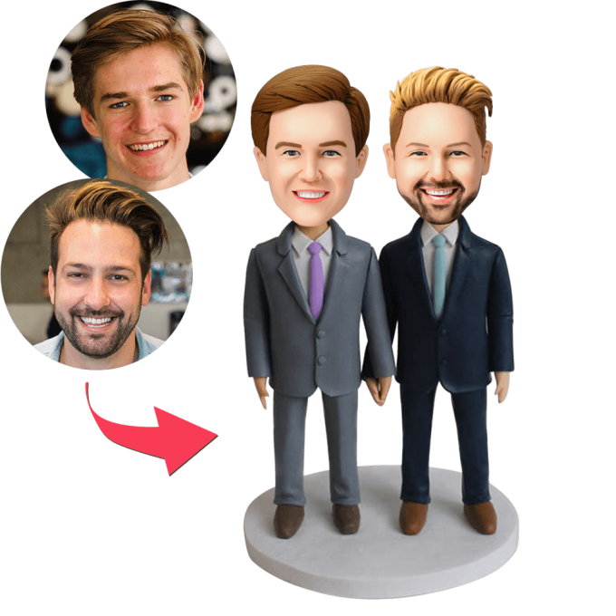 Same-sex Male Couple Custom Bobblehead With Engraved Text