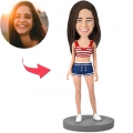 Sexy Girl Wearing Shorts Custom Bobblehead With Engraved Text