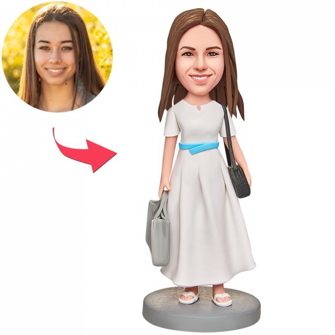 Shopping Woman Custom Bobblehead With Engraved Text