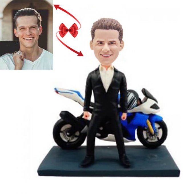 Smart Man With His Motorbike Custom Bobblehead