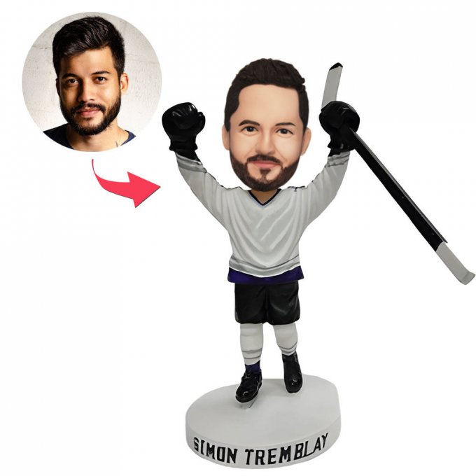 Snowball Tournament Custom Hockey Bobblehead Players Raising Hands in Celebration