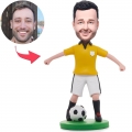 Soccer/football Player Dribbling In Yellow Shirt Custom Bobblehead With Engraved Text