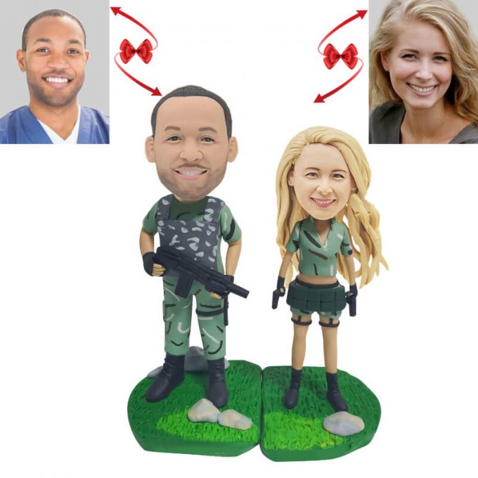 Soldier Couple Ready For Battling Custom Bobblehead