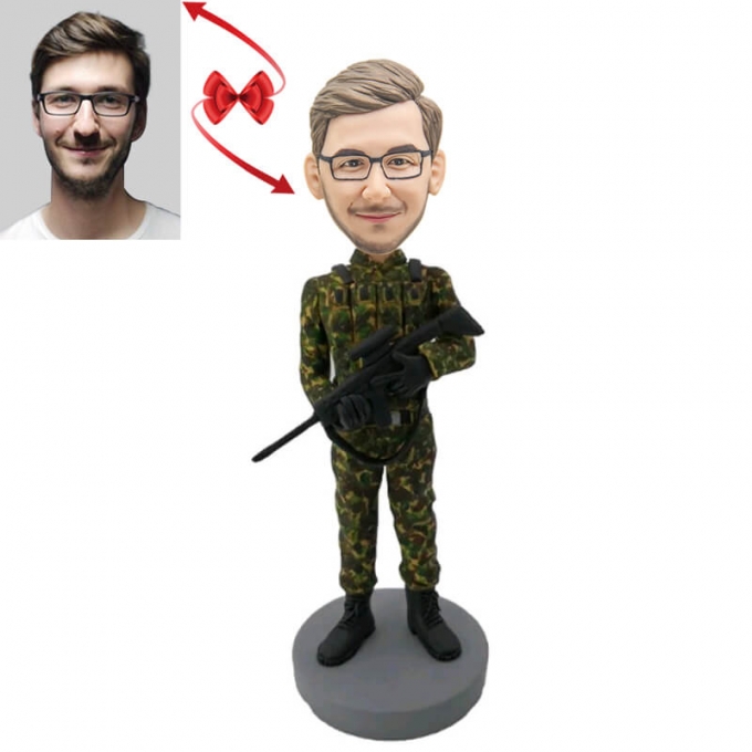 Soldier Holding Assault Gun Custom Bobblehead