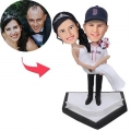 Sports Bridegroom Holds The Bride Custom Bobblehead With Engraved Text