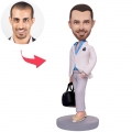 Stylish Casual Man Carrying A Bag Custom Bobblehead With Engraved Text