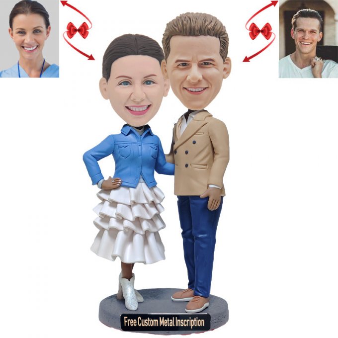 Tacit Couple Custom Bobblehead with Free Metal Inscription