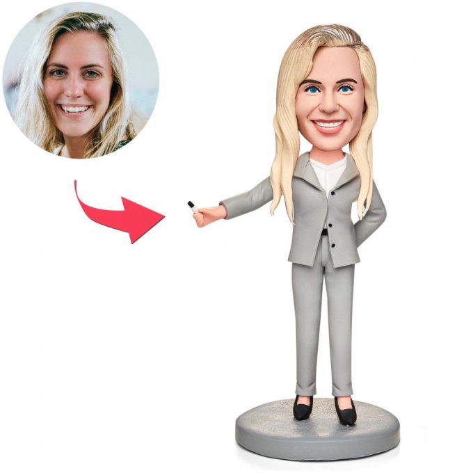 Teacher Pointing At Blackboard Custom Bobblehead With Engraved Text