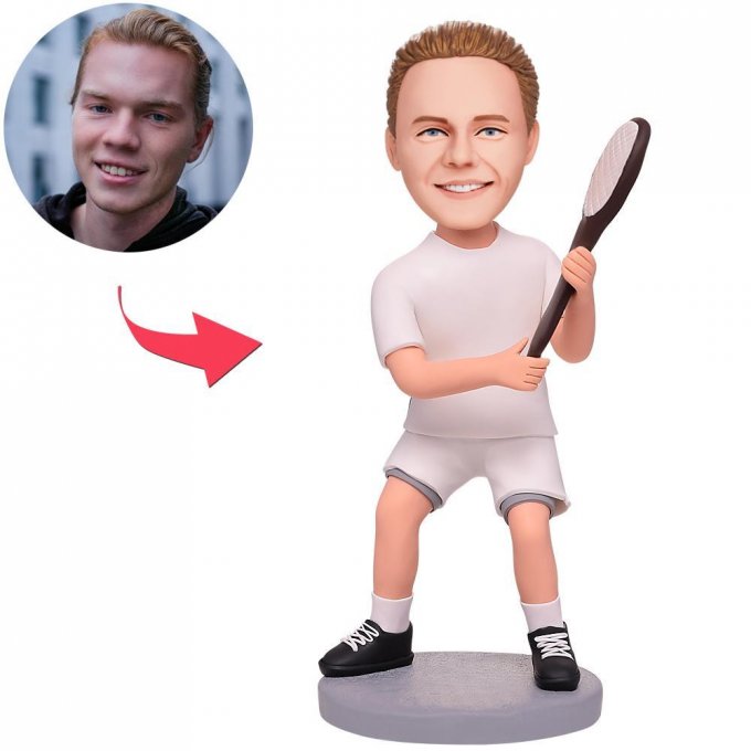 Tennis Player And Racket Custom Bobblehead With Engraved Text