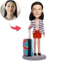 The Traveling Lady and Her Luggage Custom Bobblehead With Engraved Text