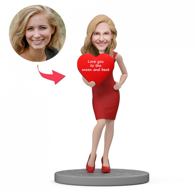 Valentine Gift Custom Bobblehead Lady in Red Dress