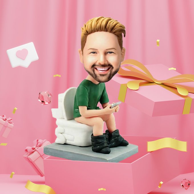 Valentine's Day Funny Toilet Man Custom Bobblehead With Engraved Text