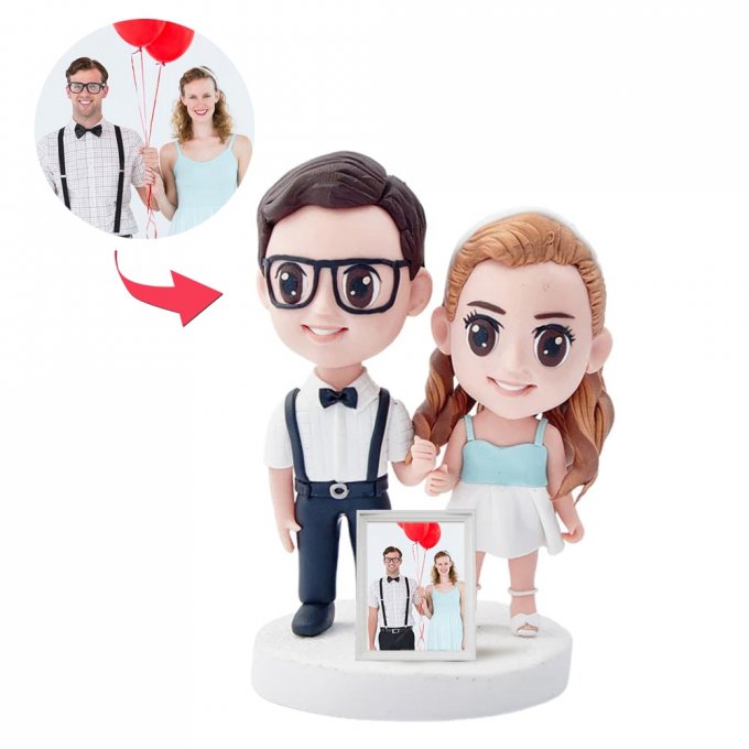 Valentine's Day Gift Q Version Full Body Custom Couple Bobblehead with Original Photo