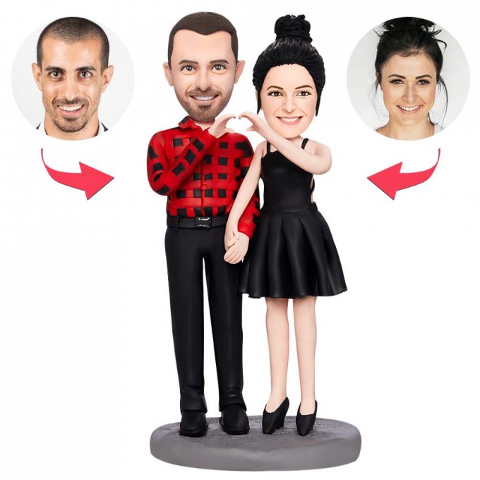 Valentines Gift Couple Hands in Heart Pose Custom Bobblehead with Engraved Text